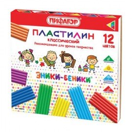 Пластилин классический ПИФАГОР "ЭНИКИ-БЕНИКИ", 12 цветов, 240 г, со стеком, картонная упаковка, 100973