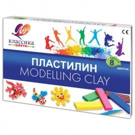 Пластилин классический ЛУЧ "Классика", 8 цветов, 160 г, со стеком, картонная упаковка, 12С 867-08