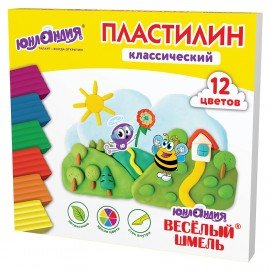 Пластилин классический ЮНЛАНДИЯ "ВЕСЁЛЫЙ ШМЕЛЬ", 12 цветов, 240 грамм, стек, ВЫСШЕЕ КАЧЕСТВО, 106431