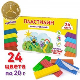 Пластилин классический ЮНЛАНДИЯ "ВЕСЁЛЫЙ ШМЕЛЬ", 24 цвета, 480 грамм, стек, ВЫСШЕЕ КАЧЕСТВО, 106433