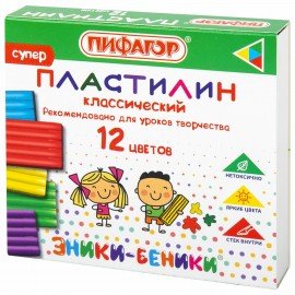 Пластилин классический ПИФАГОР "ЭНИКИ-БЕНИКИ СУПЕР", 12 цветов, 120 г, стек, 106505