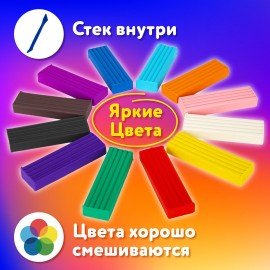 Пластилин классический ЮНЛАНДИЯ "ЮНЫЙ ВОЛШЕБНИК", 12 цветов, 240 г, со стеком, 106506