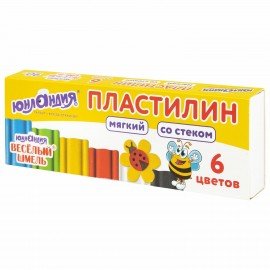 Пластилин мягкий ЮНЛАНДИЯ "ВЕСЕЛЫЙ ШМЕЛЬ", 6 цветов, 90 г, СО СТЕКОМ, 106671