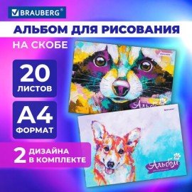 Альбомы для рисования ДЭК А4, 20 л., КОМПЛЕКТ 2 шт., скоба, обложка картон, BRAUBERG, 205х290 мм, "Oil art", 106731