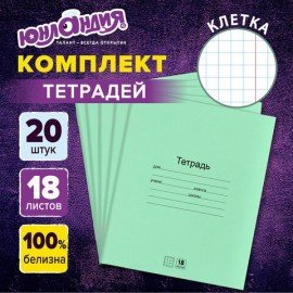 Тетради ДЭК 18 л. КОМПЛЕКТ 20 шт. с ЗЕЛЁНОЙ обложкой, ЮНЛАНДИЯ, клетка, 106744