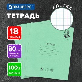 Тетрадь BRAUBERG ВЕЛИКИЕ ИМЕНА 18л. клетка, плотная бумага 80г/м2, обложка тонированный офсет, 106978