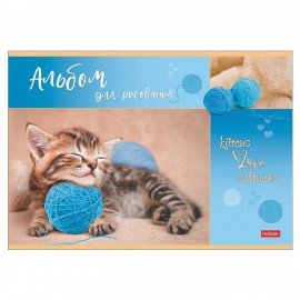Альбом д/рис. А4 16л., скоба, обложка картон, HATBER, 205х290мм, Мяу-Котики, 16А4В