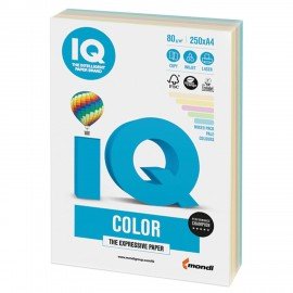 Бумага цветная IQ color, А4, 80 г/м2, 250 л., (5 цветов x 50 листов), микс пастель, RB01