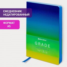 Ежедневник недатированный А5 138х213 мм, BRAUBERG GRADE, под кожу, 136 л., синий-зелёный, 114460