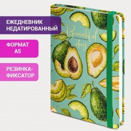 Ежедневник недатированный с резинкой А5 (145х203 мм), BRAUBERG, твердый, фольга, 128 л., "Avocado", 114563