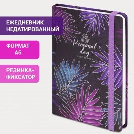 Ежедневник недатированный с резинкой А5 (145х203 мм), BRAUBERG, твердый, фольга, 128 л., "Tropical", 114565