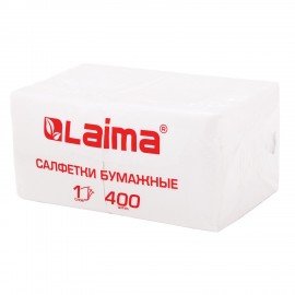 Салфетки бумажные 400 шт., 24х24 см, "Big Pack", белые, 100% целлюлоза, LAIMA, 114724