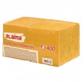 Салфетки бумажные 400 шт., 24х24 см, "Big Pack", жёлтые, 100% целлюлоза, LAIMA, 114726