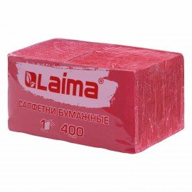 Салфетки бумажные 400 шт., 24х24 см, "Big Pack", красные, 100% целлюлоза, LAIMA, 114727