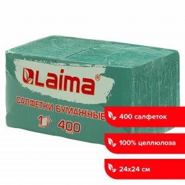 Салфетки бумажные 400 шт., 24х24 см, "Big Pack", зелёные, 100% целлюлоза, LAIMA, 114728