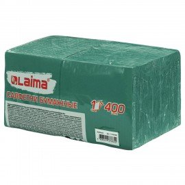 Салфетки бумажные 400 шт., 24х24 см, "Big Pack", зелёные, 100% целлюлоза, LAIMA, 114728