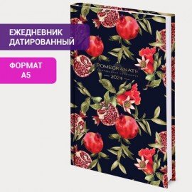 Ежедневник датированный 2024 145х215 мм, А5, STAFF, ламинированная обложка, "Гранаты", 115139