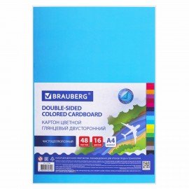 Картон цветной А4 2-сторонний МЕЛОВАННЫЙ EXTRA 48 листов 16 цветов, BRAUBERG, 200х290 мм, 115164