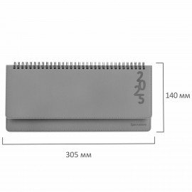 Планинг датированный 2025 305х140мм BRAUBERG Up, под кожу, серый, 115705
