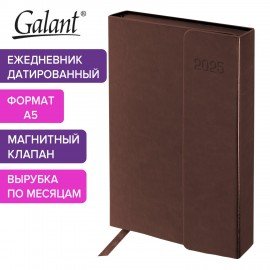 Ежедневник датированный 2025 А5 148х218мм GALANT Magnetic, под кожу, клапан, коричневый, 115709