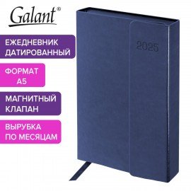 Ежедневник датированный 2025 А5 148х218мм GALANT Magnetic, под кожу, клапан, синий, 115710