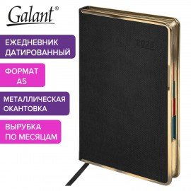 Ежедневник датированный 2025 А5 148х218мм GALANT Infinity Gold, под кожу, черный, 115726