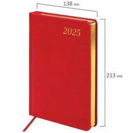 Ежедневник датированный 2025 А5 138x213мм BRAUBERG Iguana, под кожу, красный, 115780