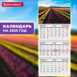 Календарь квартальный 2025г, 3 блока 3 гребня бегунок, офсет, BRAUBERG, Цветы, 116098