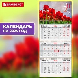 Календарь квартальный 2025г, 3 блока 3 гребня бегунок, офсет, BRAUBERG, Дизайн6, 116109