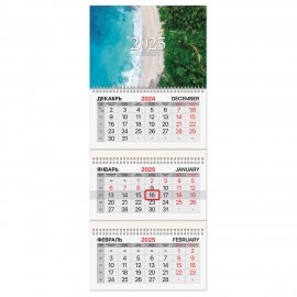 Календарь квартальный 2025г, 3 блока 3 гребня бегунок, мелованная бумага, BRAUBERG, Лагуна,116135