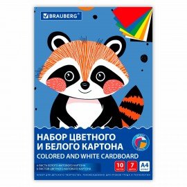 Набор картона БЕЛЫЙ+ЦВЕТНОЙ А4 немелованный, 10л. (белый 4л + цветной 6л), в папке, B, 116631