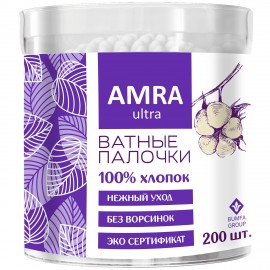 Ватные палочки 200 шт., AMRA, пластиковый стакан, ш/к 82497, П00055404