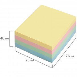 Блок самоклеящийся (стикеры), BRAUBERG, ПАСТЕЛЬНЫЙ, 76х76 мм, 400 листов, 4 цвета, 122856