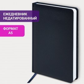 Ежедневник недатированный А5 (138х213 мм) BRAUBERG "Select", балакрон, 160 л., темно-синий, 123430