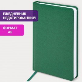 Ежедневник недатированный А5 (138х213 мм) BRAUBERG "Select", балакрон, 160 л., зеленый, 123431