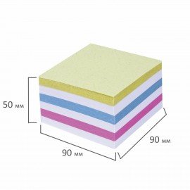Блок для записей STAFF непроклеенный, куб 9х9х5 см, цветной, чередование с белым, 126365