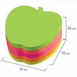 Блок самоклеящийся (стикеры), фигурный, BRAUBERG, НЕОНОВЫЙ "Яблоко", 400 листов, 5 цветов, 126693