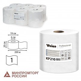 Полотенца бумажные с центральной вытяжкой 200 м, VEIRO (Система M2) COMFORT, 1-слойные, белые, КОМПЛЕКТ 6 рулонов, KP210, КР210