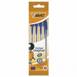 Ручки шариковые BIC "Cristal Original", НАБОР 4 шт., СИНИЕ, узел 1 мм, линия 0,32 мм, пакет, 8308601