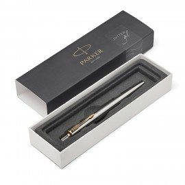 Ручка гелевая PARKER "Jotter Stainless Steel GT", корпус серебристый, позолоченные детали, черная, 2020647