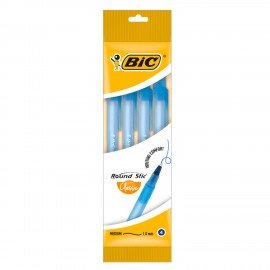 Ручки шариковые BIC "Round Stic", НАБОР 4 шт., СИНИЕ, узел 1 мм, линия письма 0,32 мм, пакет, 944176