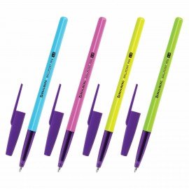 Ручка шариковая BRAUBERG Офисная NEON COLOR, СИНЯЯ, корпус ассорти, пишущий узел 1 мм, линия письма 0,5 мм, 144200