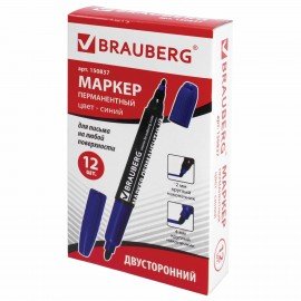 Маркер перманентный двусторонний BRAUBERG, СИНИЙ, круглый наконечник, 2/4 мм, 150837