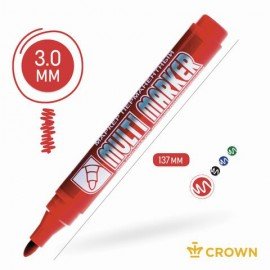 Маркер перманентный CROWN "Multi Marker", КРАСНЫЙ, круглый наконечник, 3 мм, CPM-800