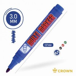 Маркер перманентный CROWN "Multi Marker", СИНИЙ, круглый наконечник, 3 мм, CPM-800