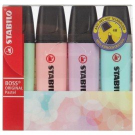 Набор текстовыделителей STABILO 4 шт., "Boss Pastel", ПАСТЕЛЬ АССОРТИ, линия 2-5 мм, 70/4-2