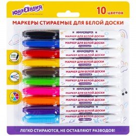 Маркеры стираемые для белой доски НАБОР 10 ЦВЕТОВ, ЮНЛАНДИЯ "COLORWAY", 3 мм, 152100