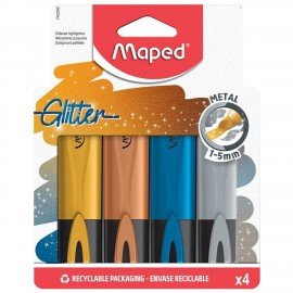 Набор текстовыделителей с блестками MAPED "FLUO PEP'S Glitter" 4 шт., АССОРТИ, линия 1-5 мм, 742000