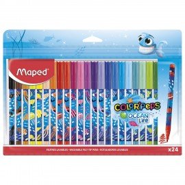 Фломастеры MAPED COLOR'PEPS Ocean Life, 24 цвета, смываемые, вентилируемый колпачок, 845703