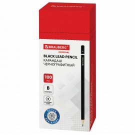 Карандаш чернографитный BRAUBERG, 1 шт., "Touch line", В, корпус черный, заточенный, 180622